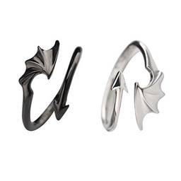 Holibanna 2 peças de anel de asa de casal, anel de dedo de asa de anjo e demônio masculino feminino joia de dedo para mulheres e meninas (preto e branco)