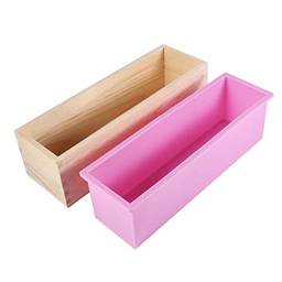 Molde de sabonete retangular de silicone Serable, molde de sabonete para pão multicolorido com caixa de madeira para fazer sabão feito à mão, ferramentas faça você mesmo, fácil de limpar - B rosa, conforme descrito