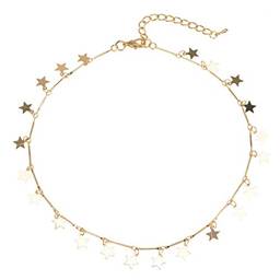 Holibanna Gargantilha de estrela, colar de corrente, colar com estrela dourada para senhoras e mulheres, dourado