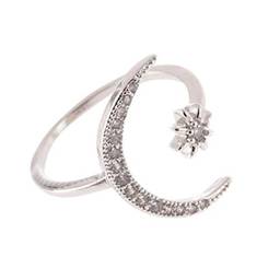 Holibanna Anéis de estrela da lua, anel aberto de cobre, moderno, lua e estrela, joia de presente para mulheres, meninas, mulheres douradas Prata