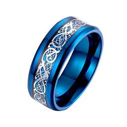 Holibanna Anel de fibra de carbono masculino de carboneto de tungstênio com dragão celta polido aliança de casamento joia personalidade (tamanho azul 9)
