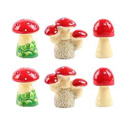 Yardwe 6 peças de ornamentos de cogumelos de resina artificial bonsai decoração de jardim ornamento de micro fadas jardim paisagem artesanato para pátio jardim casa