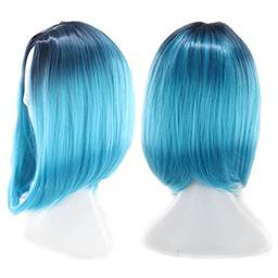 Beaupretty Perucas curtas retas perucas de renda frontal perucas de festa para mulheres negras cosplay festa diária (azul degradê)