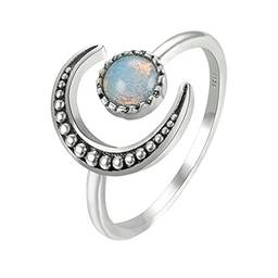 Holibanna Anéis de Lua de Prata Mulheres Anéis de Prata Pedra da Lua Anel Aberto Ajustável para Mulheres Meninas Presente de Aniversário Dia dos Namorados