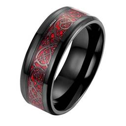 Holibanna Anel de fibra de carbono, masculino, dragão celta, carboneto de tungstênio, aliança de casamento polida, joia de personalidade (preto, vermelho, tamanho 8)
