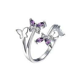 Holibanna Anel de noivado de ouro 18 quilates, anel de borboleta ajustável, anel de cristal de strass, joia feminina presente