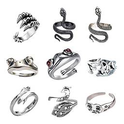 Holibanna 9 peças de anéis de sapo vintage lindo animal aberto anel retrô anéis de cobra punk legal anéis empilháveis anel de dedo completo ajustável para mulheres e homens