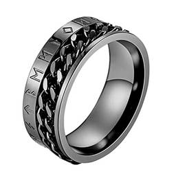 Holibanna Anel com letra viking elegante anel masculino joia de mão anel de aço de titânio