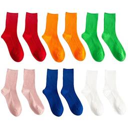 Holibanna 6 pares de meias femininas coloridas de algodão para meninas (verde, laranja, azul, vermelho, rosa claro, branco)