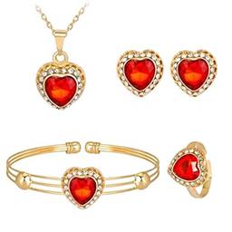 Holibanna Conjunto de joias em forma de coração, colar com strass, conjunto de brincos de pulseira, acessórios "faça você mesmo" para mulheres, dia das mães, aniversário, aniversário de casamento (vermelho) 40X2.1CM Vermelho