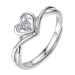 Holibanna Anel de prata esterlina, anel de compromisso com coração aberto para mulheres, acessório para uso diário