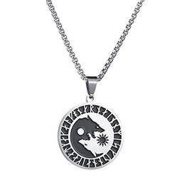 Holibanna Colares de amuleto de lobo em aço de titânio com pingente nórdico vikings pingente talismã joia amuleto