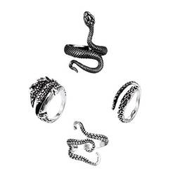 Holibanna 4 anéis vintage estilo punk polvo dragão cobra anéis ajustáveis rock declaração (polvo, garra de dragão, corpo de cobra)
