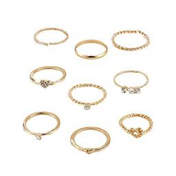 Holibanna Conjunto de anéis de onda de montanha conjunto de joias para presente midi, anel articulado, conjunto de anéis empilháveis para presentes femininos (dourado)