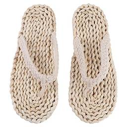 Holibanna Chinelo de palha chinelos de corda chinelos japoneses antiderrapante praia branco 8