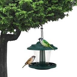 Wemay Comedouro de pássaros selvagens pendurado ao ar livre, decoração de quintal com jardim suspenso de plástico e formato claro de pavilhão com telhado, comedouros de pássaros impermeáveis com ganch