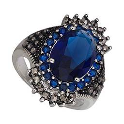 Holibanna Anel de noivado com pedra preciosa vintage, anel de noivado rubi ajustável para o Dia dos Namorados 3.3x2cm Azul