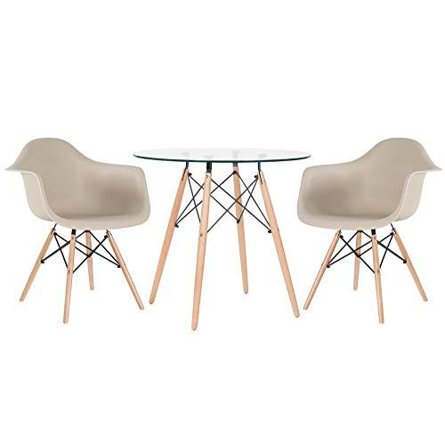 Kit - Mesa de vidro Eames 80 cm + 2 cadeiras Eames Daw nude