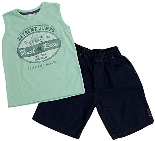 Conj. Bermuda de Sarja Azul Marinho e Camiseta Regata Verde Moto Up Baby Menino 3 meses