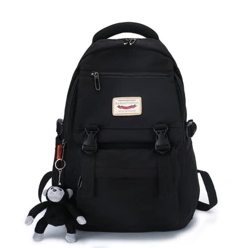 Mochila escolar casual mochila escolar para meninas meninos com alça mochila de nylon bolsa escolar bolsa de livro bolsa para laptop, Preto, With pendant