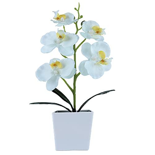 Heave Orquídeas artificiais com vaso branco, orquídeas falsas plantas de seda flor bonsai decoração para mesa de escritório em casa decoração de festa de casamento creme branco