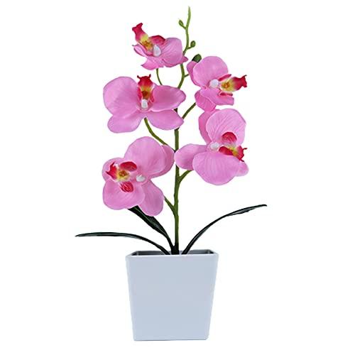 Heave Orquídeas artificiais com vaso branco, orquídeas falsas plantas de seda flor bonsai decoração para mesa de escritório em casa decoração de festa de casamento rosa