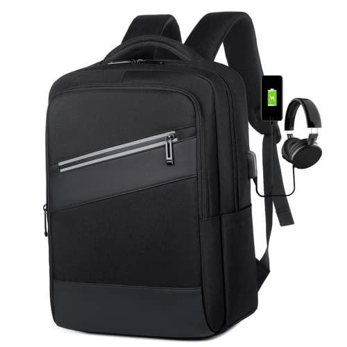 Mochila para laptop de viagem masculina com carregamento USB, impermeável, de grande capacidade, de náilon, bolsa escolar feminina, Preto