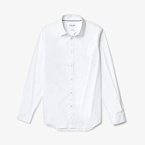 Camisa Manga longa Slim Fit em popeline de algodão com stretch, Lacoste, Masculino, Branco, 44