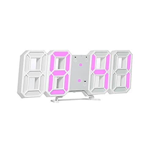 Staright Relógio digital LED 3D Relógio de mesa eletrônico Relógio despertador de parede Relógios pendurados em concha branca e display rosa