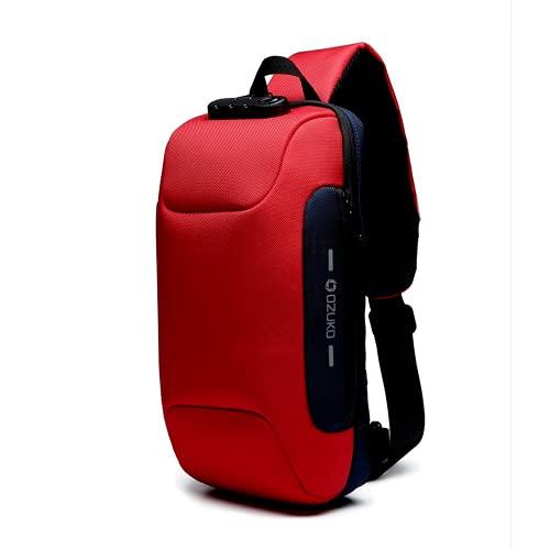 Bolsa tiracolo antifurto, mochila a tiracolo, impermeável, com porta de carregamento USB, Vermelho, Small, Clássico