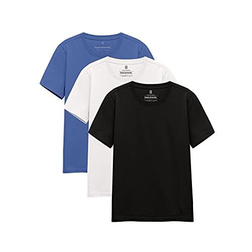 Kit 3 Camisetas Gola C Unissex; basicamente; Azul Oceano/Branco/Preto 14