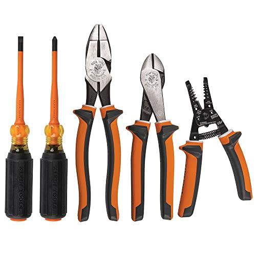 Klein Tools Conjunto de ferramentas de chave de fenda isolada 94130 1000 V com pontas Phillips número 2 e ponta fina de 0,6 cm, 2 alicates e descascador de fios