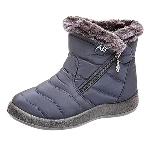 Hyranect Botas Femininas De Neve Inverno Impermeável, botas femininas grossas e quentes, pelúcia quente e calçados casuais sapatos impermeáveis ??ultraleves (Azul, 36)