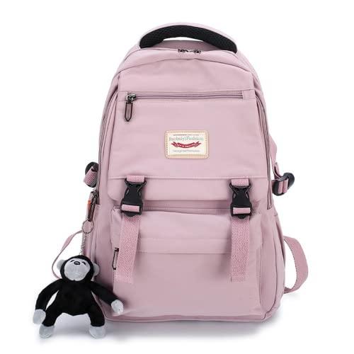 Mochila escolar casual mochila escolar para meninas meninos com alça mochila de nylon bolsa escolar bolsa de livro bolsa para laptop, rosa, With pendant
