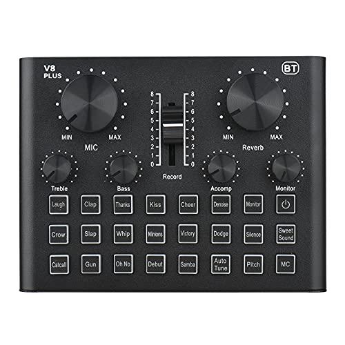 Staright Placa de som V8 Plus Live para streaming de 15 efeitos USB Mixer de áudio para microfone Dispositivo de troca de voz Equipamento DJ Karaokê com suporte para ajustável Conexão BT