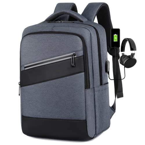 Mochila para laptop de viagem masculina com carregamento USB, impermeável, de grande capacidade, de náilon, bolsa escolar feminina, Cinza