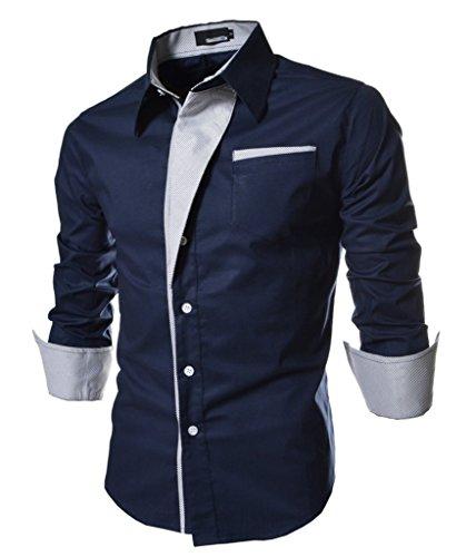 Elonglin Camisa Social Masculina Formal com Botões Manga Comprida Camisa Casual Elegante Cores Contrastantes Azul G