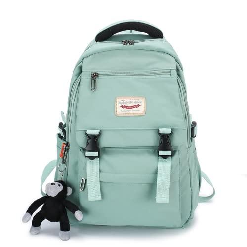 Mochila escolar casual mochila escolar para meninas meninos com alça mochila de nylon bolsa escolar bolsa de livro bolsa para laptop, Verde, With pendant