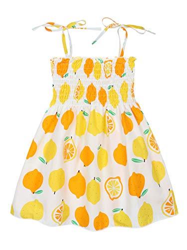 Cotrio Roupas de verão para crianças e bebês vestido limão bohemian strap vestido de verão princesa sem costas roupas de playwear 18-24 meses