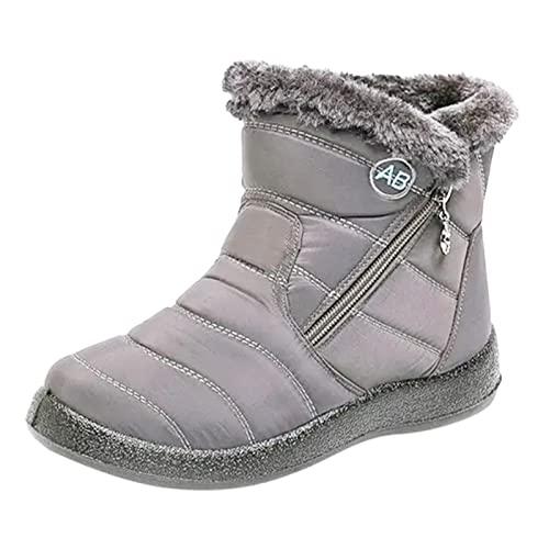 Hyranect Botas Femininas De Neve Inverno Impermeável, botas femininas grossas e quentes, pelúcia quente e calçados casuais sapatos impermeáveis ??ultraleves (Cinza, 42)