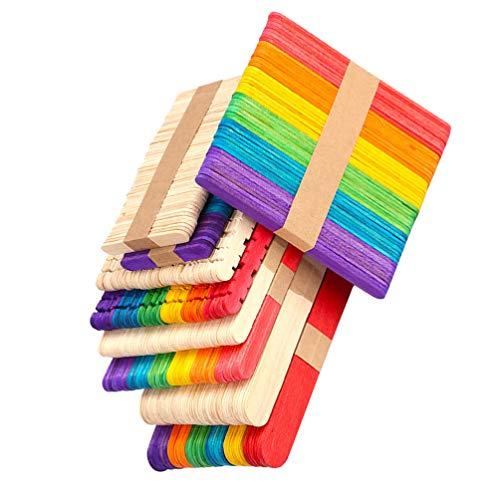 NUOBESTY 400 peças de palitos coloridos de madeira para picolé, picolé, palitos de sorvete, palitos de gelo, suporte educativo para contagem de matemática para projetos de artesanato "faça você mesmo"