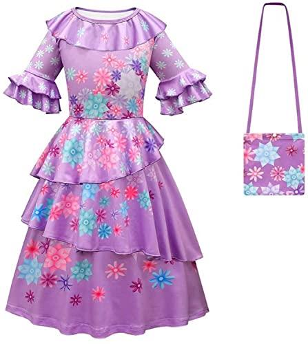 Fantasia de Isabella Luisa Encanto com vestido de bolsa vestido Mirabel Encanto para meninas Artigos de festa de aniversário (cor: Isabela A, tamanho: 130 (6-7 anos)