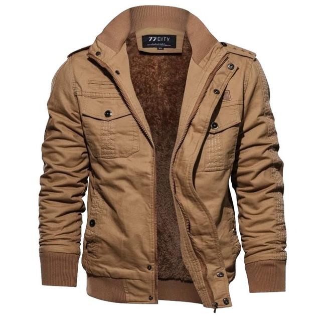 Jaqueta masculina de outono e de inverno camuflagem militar de algodão, casaco de trabalho acolchoado mais casaco de tamanho, jaqueta casual masculina (cáqui,G)
