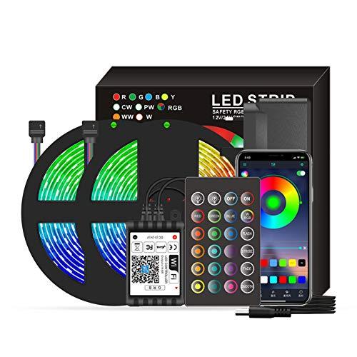 Staright Smart Wifi LED RGB Strip Lights 32,8 pés. Luzes que mudam de cor 5050 com voz e APP e 24 teclas de controle remoto Luzes de fita para decoração de Natal.
