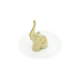 Prato Decorativo de Cerâmica com Elefante 10 x 9.5 cm, Lyor, Branco/Dourado, Único