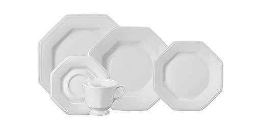 Serviço de Jantar e Chá 30 peças em Porcelana. Modelo Octogonal Prisma. Branca. Fabricado pela Schmidt.