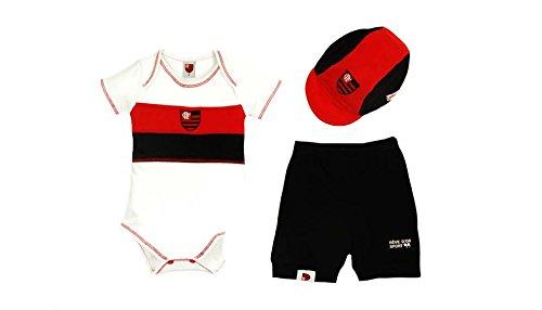 Kit body, shorts e boné Flamengo, Rêve D'or Sport, Criança Unissex, Branco/Vermelho/Preto, G