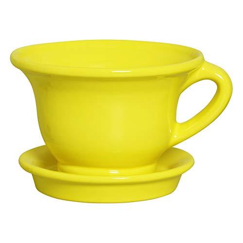 Cachepo Xicara Gr Com Pratinho Ceramicas Pegorin Amarelo