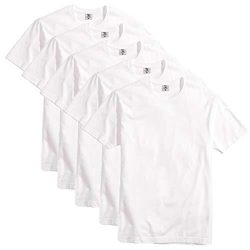 Kit com 5 Camiseta Masculina Básica Algodão Premium (Branco, P)