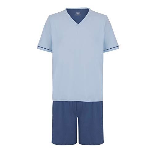 Pijama Lupo AM Malha Curto - Gola V masculino Azul Claro M